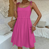 pink dress Summer New Sexy Hot Girl Sling Dress Salt Vacation Loose Cotton Linen A- line Skirt