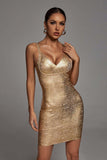 avant garde dress to impress New V-neck Sling Bronzing Women's Performance Party Golden Bandage Dress