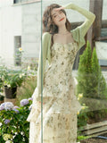 Amfeov-Fresh Summer Dress Knitwear Floral Strap