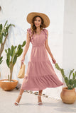 Amfeov V neck High Waist Tiered Dress Maxi Dress Casual Vacation Travel Dress