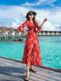 Amfeov-Beach Dress Women's Summer 2024 New Classy Elegant Bohemian Beach Travel Long Dress Holiday Dress