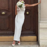 white dress New Light Wedding Dress Simple White Sexy Fashion Strapless Bow Bridal Backless Dress 2024 Summer