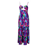 Amfeov Summer Maxi Dress Spaghetti Strap Floral Print Sexy Large Swing Dress