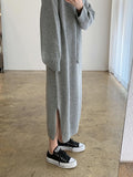 Amfeov Loose Long Split-side Hooded Knit Dress