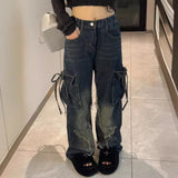 grunge outfits Y2K American Retro Five-Pointed Star Wide-Leg Workwear Jeans Women's High Street Straight Pants