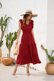 Amfeov V neck High Waist Tiered Dress Maxi Dress Casual Vacation Travel Dress