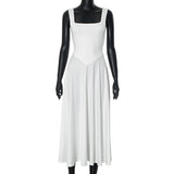 white dress D24ds396 Women's Clothing 2024 Summer Square Collar Sleeveless Backless Sling High Waist Dress