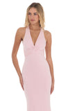 pink dress Pure Desire Style Sleeveless Deep V Halter Backless Cross Strap Sexy Slim Temperament Fishtail Dress