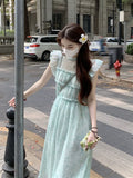 Amfeov-Gentle Flying Sleeves Summer Elegant Floral Dress