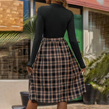 outfit inspo fall 2024 Autumn and Winter New Stitching Skirt Slim Commuter Elegant Plaid Lace-up Dress