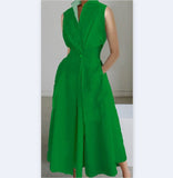 Dress 2024 Summer New Commuter Fashion Solid Color V-neck Women's Button Swing Dress