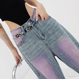 2000s fashion American-Style High Street Washed Vintage Jeans Women's Summer New High-Grade Spray-Dyed Graffiti Straight Wide-Leg Mop Pants