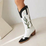 40-43 plus Size Autumn and Winter Women's Boots Fashionable Embroidered Rivet Color Block Heel High Boots H705