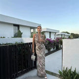 birthday outfits Style 2024 Summer New Women's Sexy Backless Slim-Fit Halter Printed Silk Net Dress