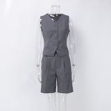 Onemillionlucky business casual women outfits chic Vest Vest Suit 2024 Spring and Summer V-neck Single-Breasted Vest + Straight Suit Shorts Suit