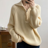 clothes Women's Korean-Style Autumn and Winter New Gentle Solid Color Half-Open Lapel Short Knitted Pullover