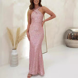 birthday outfits 2024 Fashion Multicolor Halter Sleeveless Sequined Dress Sequined Dress