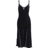 cybergoth dress to impress Cc161 Lace Stitching Dark Style Sling Dress Women's Summer New Sexy Temperament Fishtail Dress