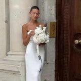 white dress New Light Wedding Dress Simple White Sexy Fashion Strapless Bow Bridal Backless Dress 2024 Summer