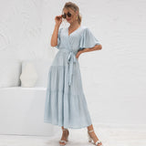 Amfeov Summer Arrival Women Clothes Sexy V-neck Long Patchwork Dress