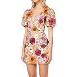 birthday outfits Autumn New Sexy V-neck Three-Dimensional Flower Women's Short Sleeve Dress