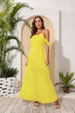 Amfeov Chiffon Long Rhinestone Strip Strap Ruffle Sleeve Maxi Dress