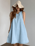 Amfeov Loose Versatile A-Line Sleeveless Denim Dress