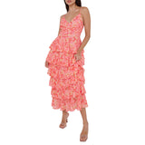 Amfeov pink dress New Summer Women's Backless Printed Leaf Edge Decorative Sling Dress Female