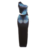 going out outfits 2024 Summer New Women's off-the-Shoulder Butterfly Print Vest Slim-Fit Sheath High Waist Skirt Suit