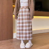 trending fall outfits 2024 Woolen Hip Skirt Autumn and Winter Retro 2024 New Mid-Length Skirt Women's Versatile High Waist Slimming A- line Plaid Skirt