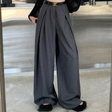 men’s outfits Pleated Wide-Leg Pants for Women 2024 Autumn New High Waist Straight Suit Pants Casual Draping Texture Pants