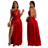 Cross-Shoulder Hollow-out High Slit Dress Sexy Sleeveless Long Dress Party Evening Dress Women's Dress