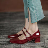 Plus Size Mary Jane Shoes Popular Summer New Style Chunky Heel Retro Square Toe Women's Shoes Fashionable Temperament Mid Heel Simple Single-Layer Shoes