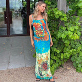 Amfeov Women Clothing Summer Retro Fashionable Personalized Printed off Neck Strap Dress