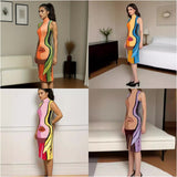 birthday outfits 2024 New Temu New Casual Turtleneck Sleeveless Body Lips Printed Slim Dress