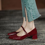 Plus Size Mary Jane Shoes Popular Summer New Style Chunky Heel Retro Square Toe Women's Shoes Fashionable Temperament Mid Heel Simple Single-Layer Shoes