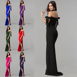 off shoulder  2024 Women's Wrapped Chest Lace-up Side Slit Sleeveless Dress Dress Dress