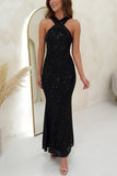 birthday outfits 2024 Fashion Multicolor Halter Sleeveless Sequined Dress Sequined Dress