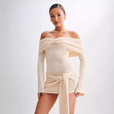 Onemillionlucky birthday outfits Sweater Dress Knitted off-Shoulder Irregular Strap Sweater Evening Dress