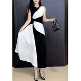 white dress Big Love Beauty Yiyuan 2024 Summer New Western Style Women's Elegant Dress Sleeveless Color Matching Fashion Slimming Women