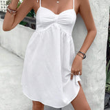 pink dress 2024 Summer New Women's Cotton and Linen Solid Color Lace-up Strap Waist-Tight Dress Women