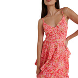 pink dress New Summer Women's Backless Printed Leaf Edge Decorative Sling Dress Female