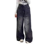 Onemillionlucky 90s streetwear American Retro Cartoon Graffiti Straight Jeans Women's Summer New High Waist Straight Mop Loose Wide Leg Pants