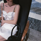 Onemillionlucky unique hoco dresses Korean Style Bow Rhinestone Sling Banquet Birthday White Dress Dress Women's Short