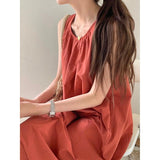 Amfeov Loose Simple Lazy Wrinkled Long Dress