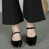 Plus Size Mary Jane Shoes Popular Summer New Style Chunky Heel Retro Square Toe Women's Shoes Fashionable Temperament Mid Heel Simple Single-Layer Shoes