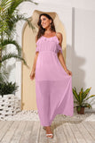 Amfeov Chiffon Long Rhinestone Strip Strap Ruffle Sleeve Maxi Dress