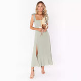 white dress Summer New Fashion Women's Lace Shoulder Strap Elegant French Elegant Dress Split Ruffled Skirt