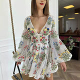 birthday outfits 2024 Summer New Women's Mesh Embroidered Design Lantern Sleeve Fairy Dress Birthday Party Dress