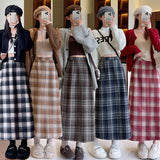 Onemillionlucky trending fall outfits 2024 Woolen Hip Skirt Autumn and Winter Retro 2024 New Mid-Length Skirt Women's Versatile High Waist Slimming A- line Plaid Skirt